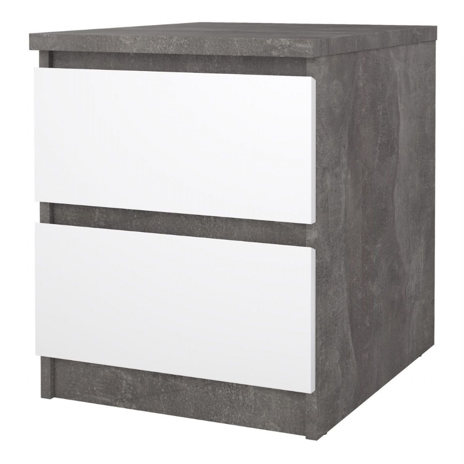Naia Bedside 2 Drawers in Concrete and White High Gloss