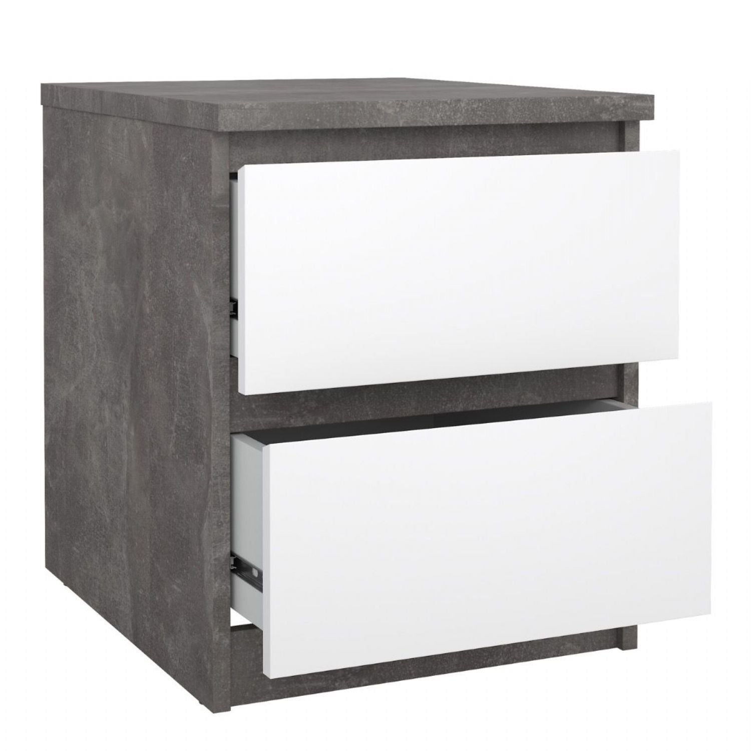 Naia Bedside 2 Drawers in Concrete and White High Gloss