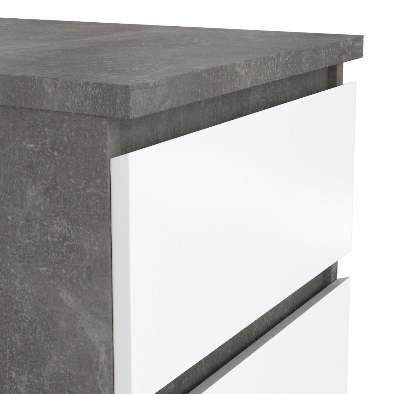 Naia Bedside 2 Drawers in Concrete and White High Gloss