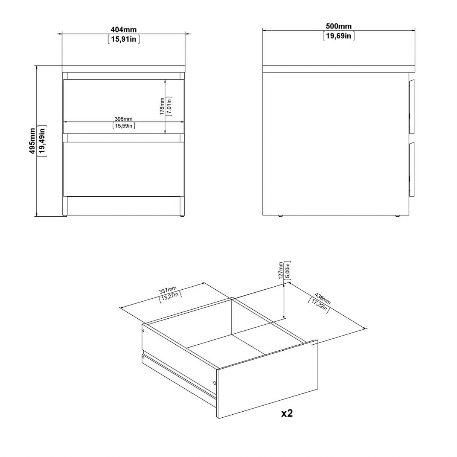 Naia Bedside 2 Drawers in Cashmere Jackson Hickory