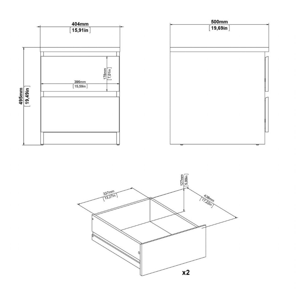 Naia Bedside 2 Drawers in Cashmere