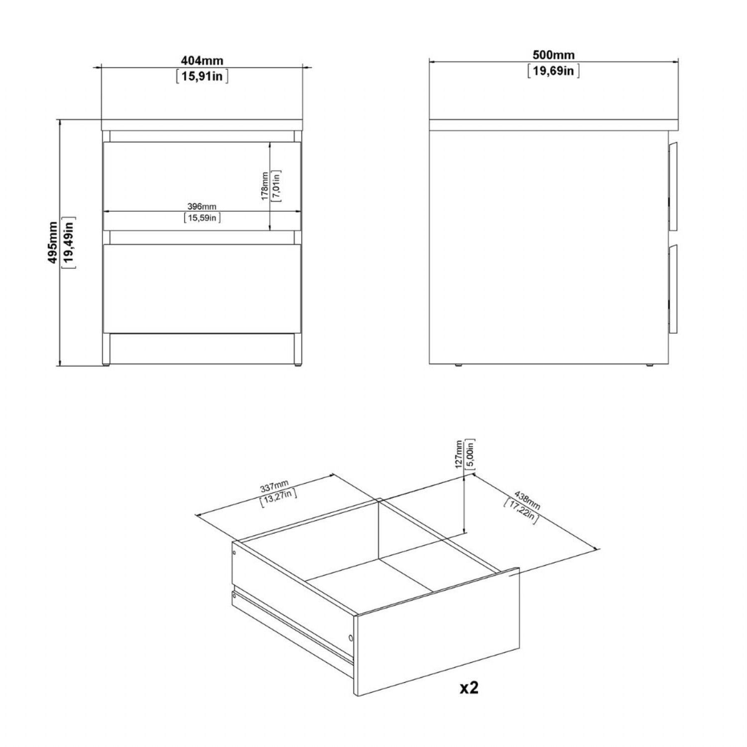 Naia Bedside 2 Drawers in Cashmere