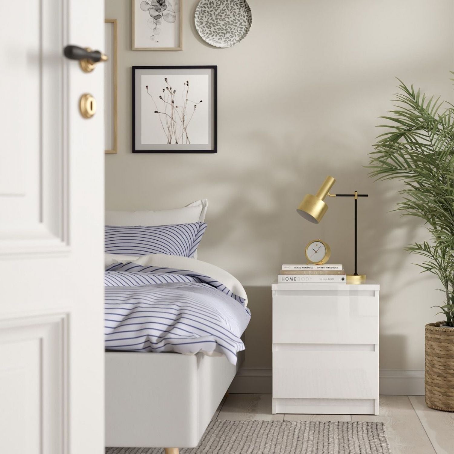 Naia Bedside 2 Drawers in White high gloss