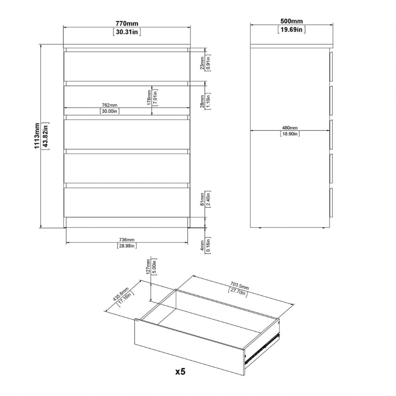 Naia Chest of 5 Drawers in Cashmere