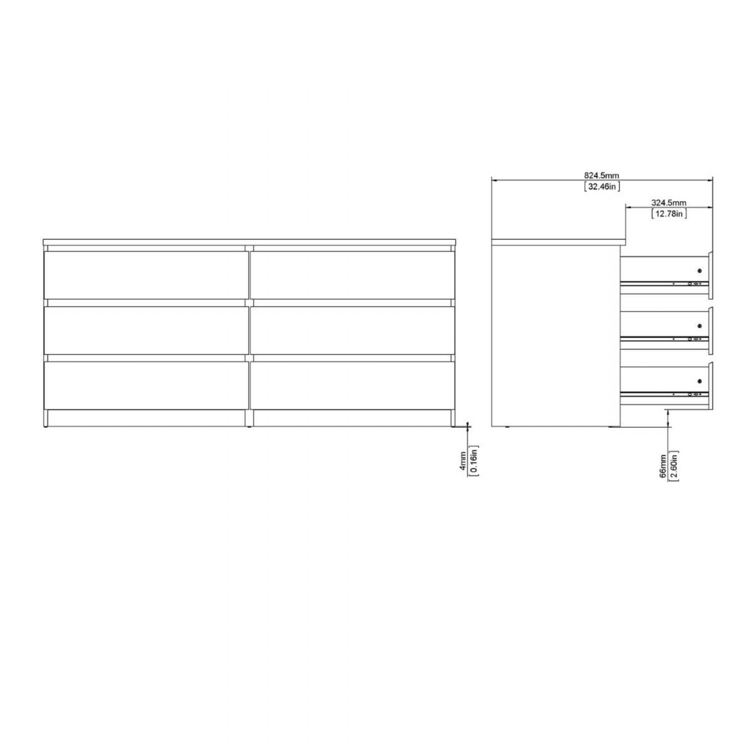 Naia Wide Chest of 6 Drawers (3+3) in Cashmere