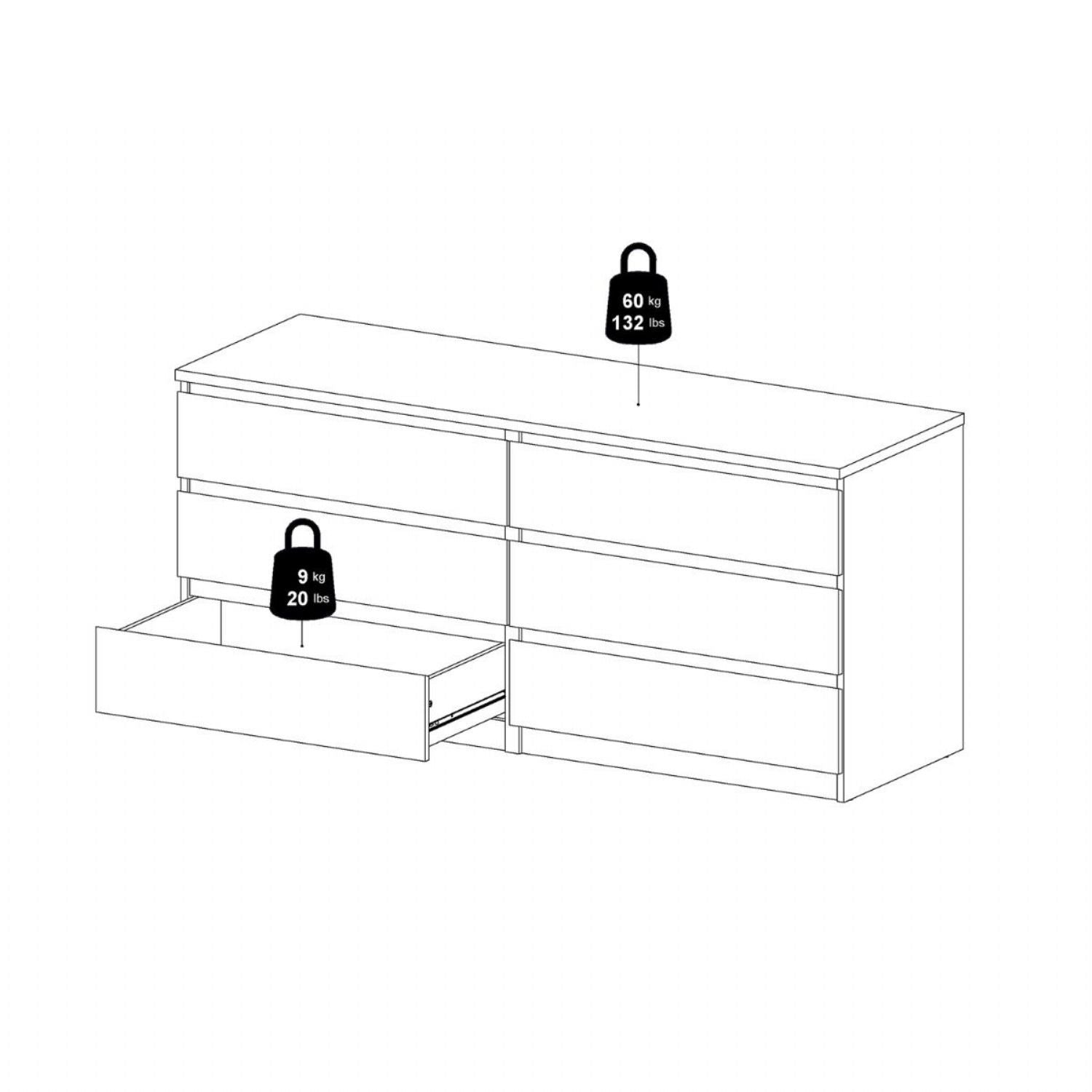 Naia Wide Chest of 6 Drawers (3+3) in Cashmere
