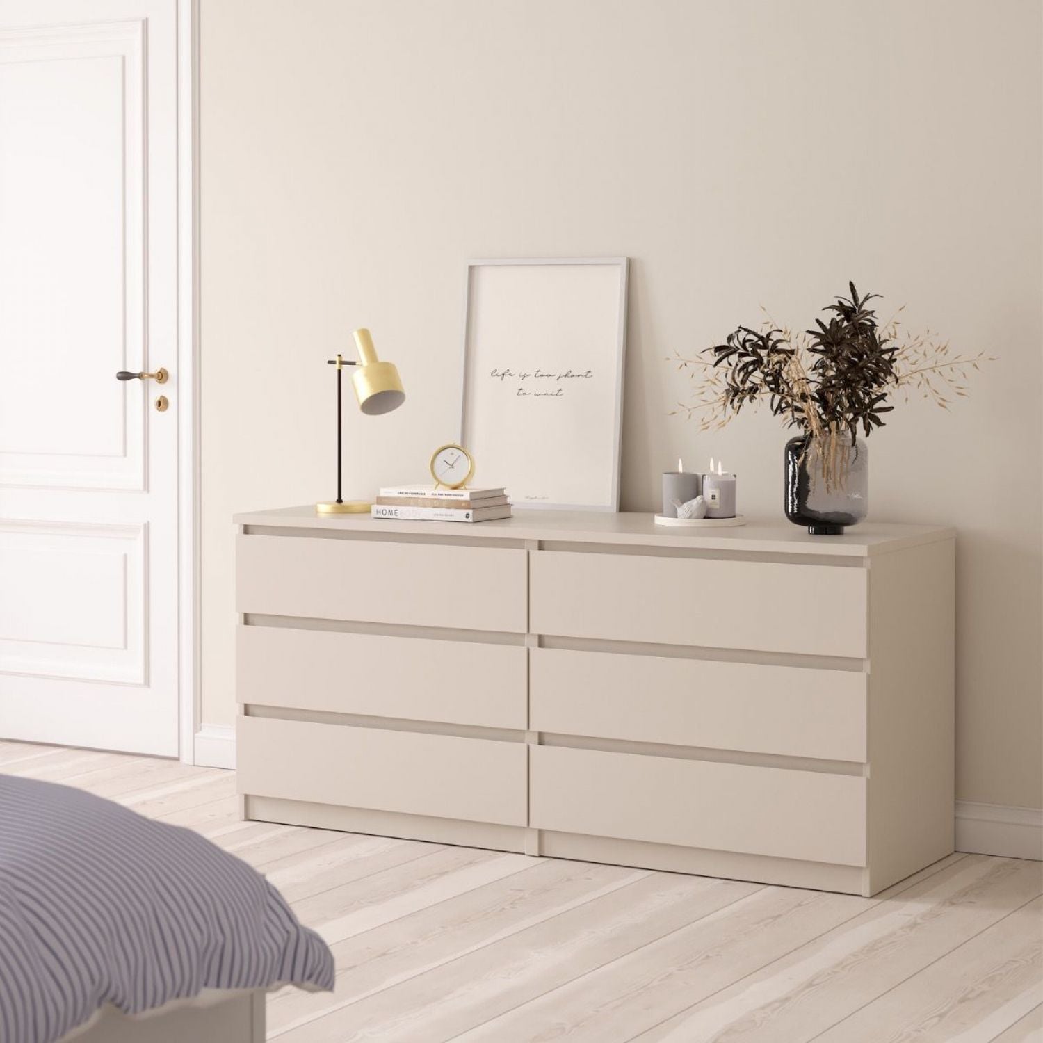 Naia Wide Chest of 6 Drawers (3+3) in Cashmere