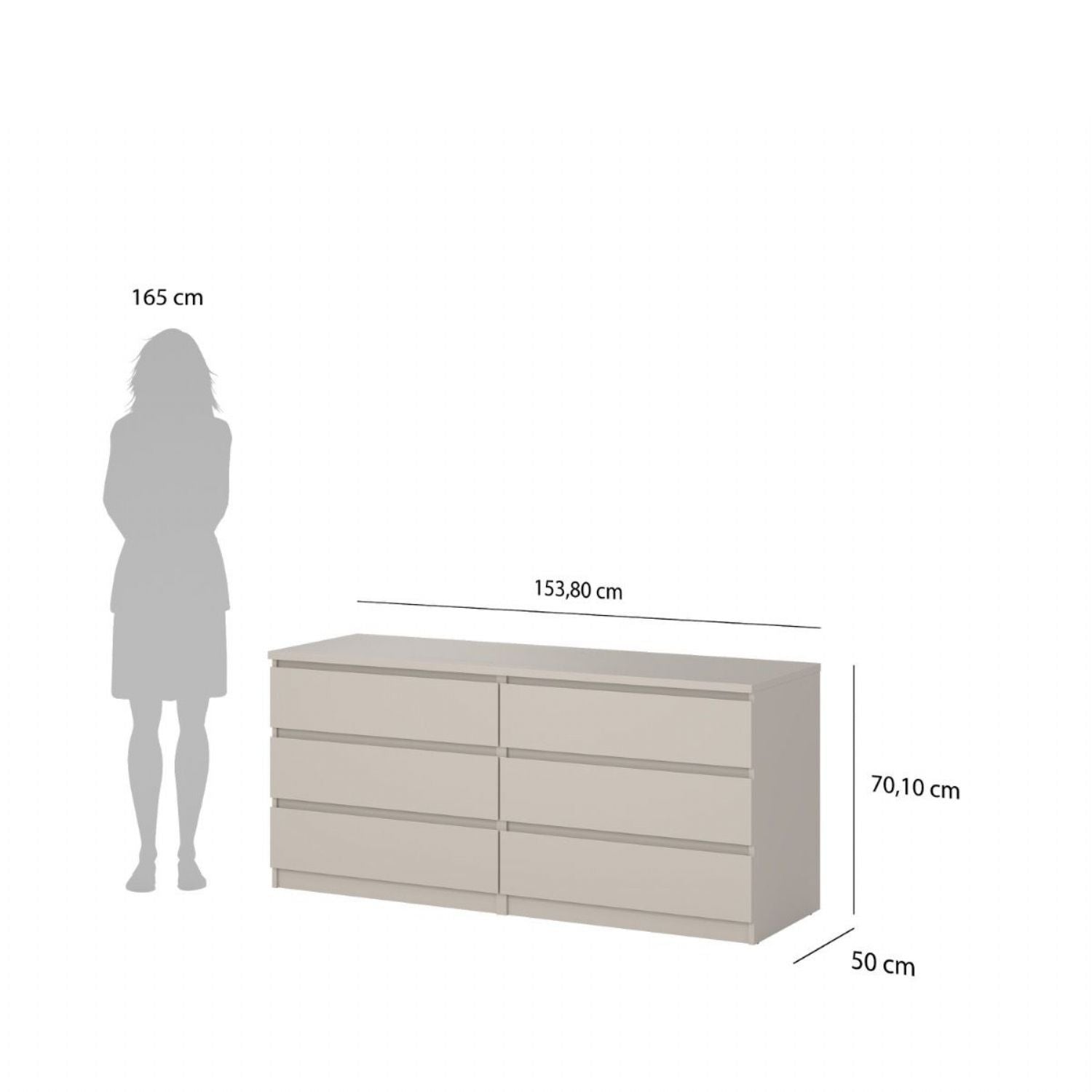 Naia Wide Chest of 6 Drawers (3+3) in Cashmere