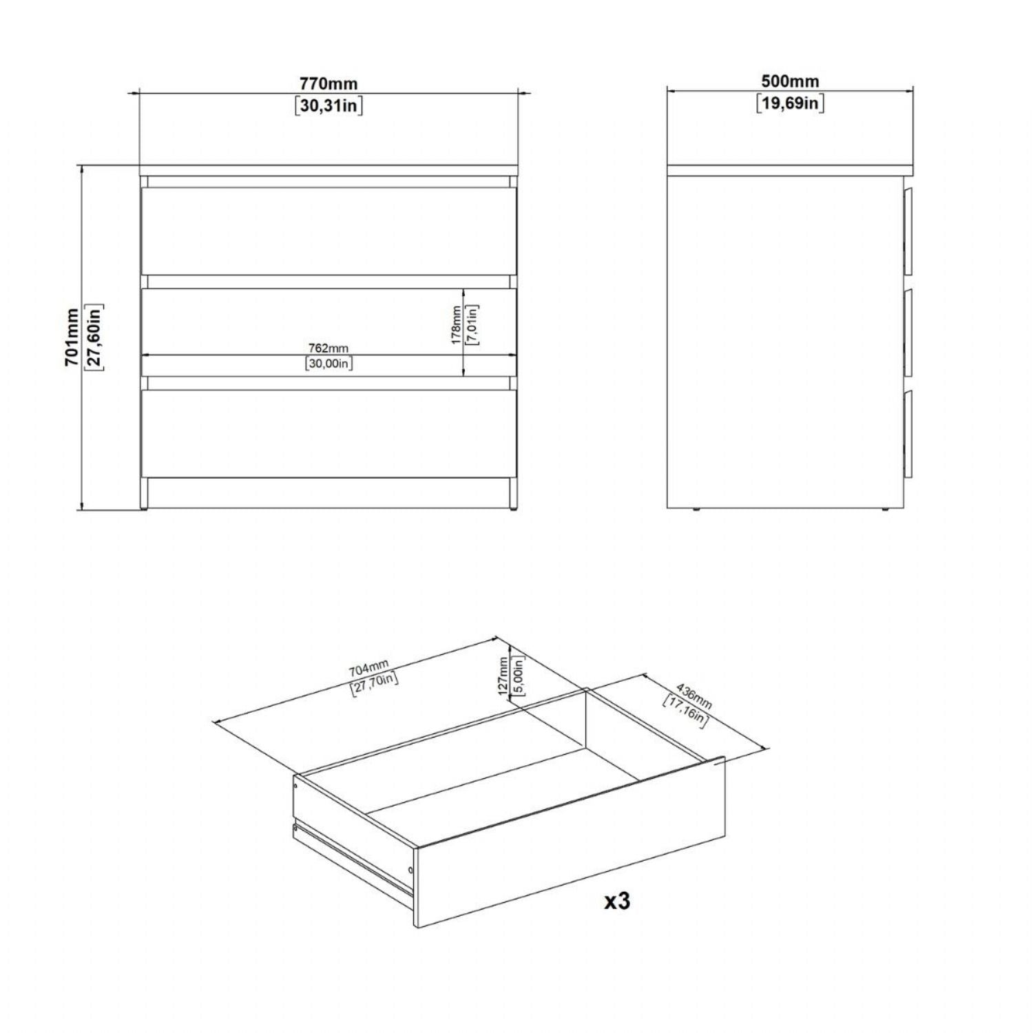 Naia Chest of 3 Drawers in Cashmere Jackson Hickory