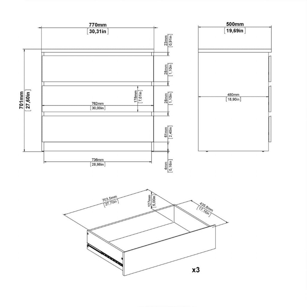 Naia Chest of 3 Drawers in Cashmere