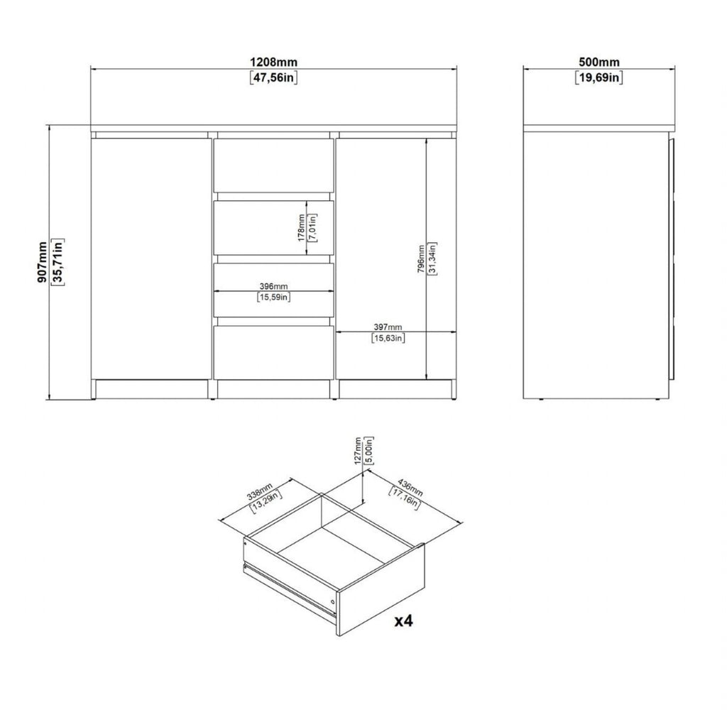 Naia Sideboard 4 Drawers 2 Doors in Cashmere Jackson Hickory