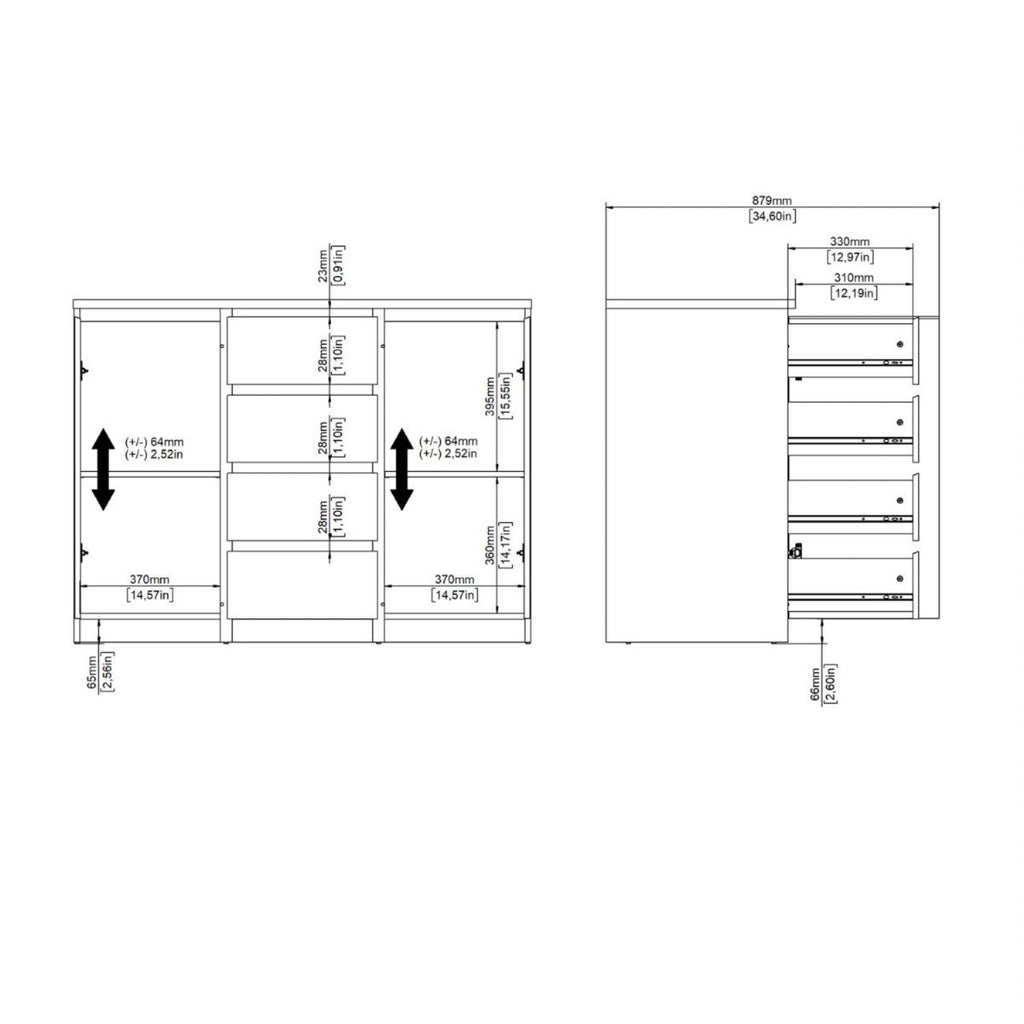 Naia Sideboard 4 Drawers 2 Doors in Cashmere Jackson Hickory