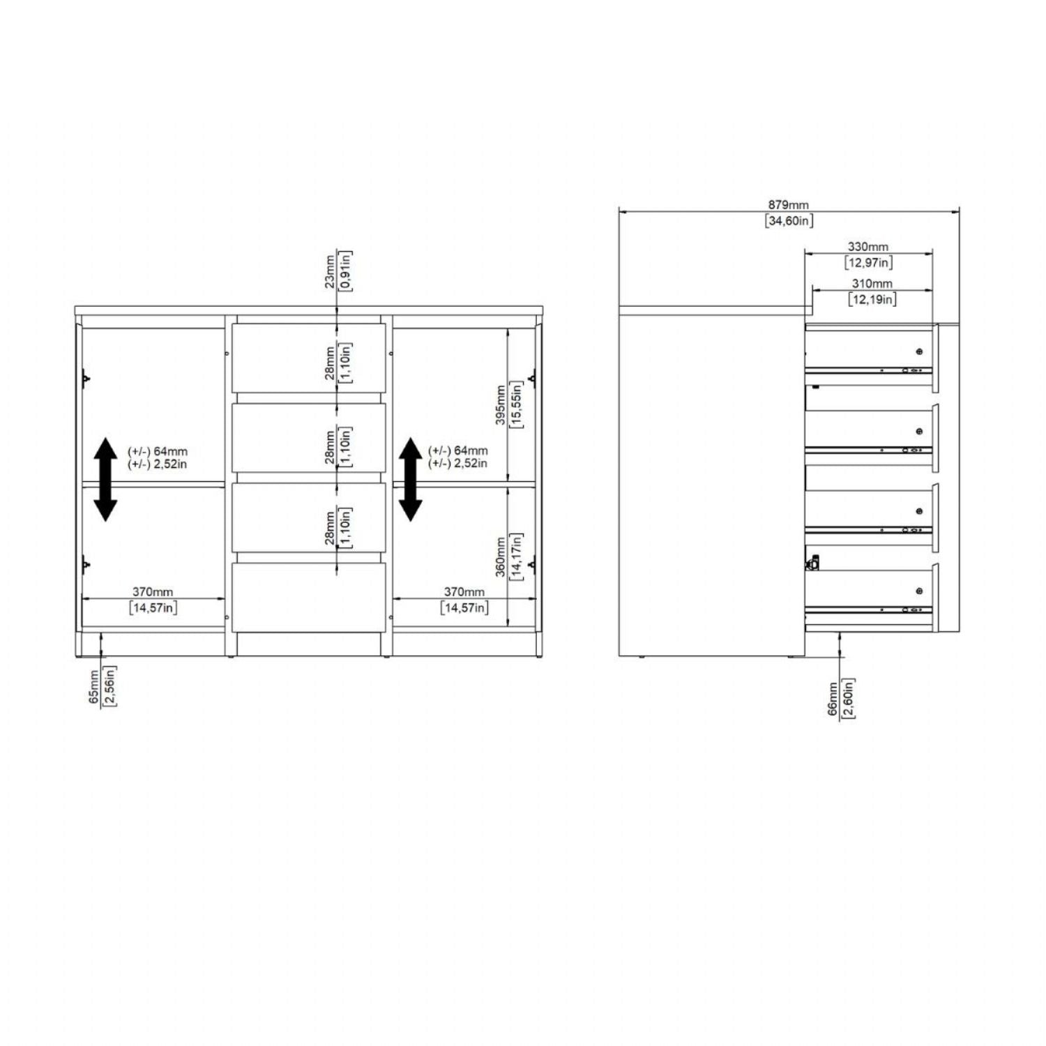 Naia Sideboard 4 Drawers 2 Doors in Cashmere Jackson Hickory
