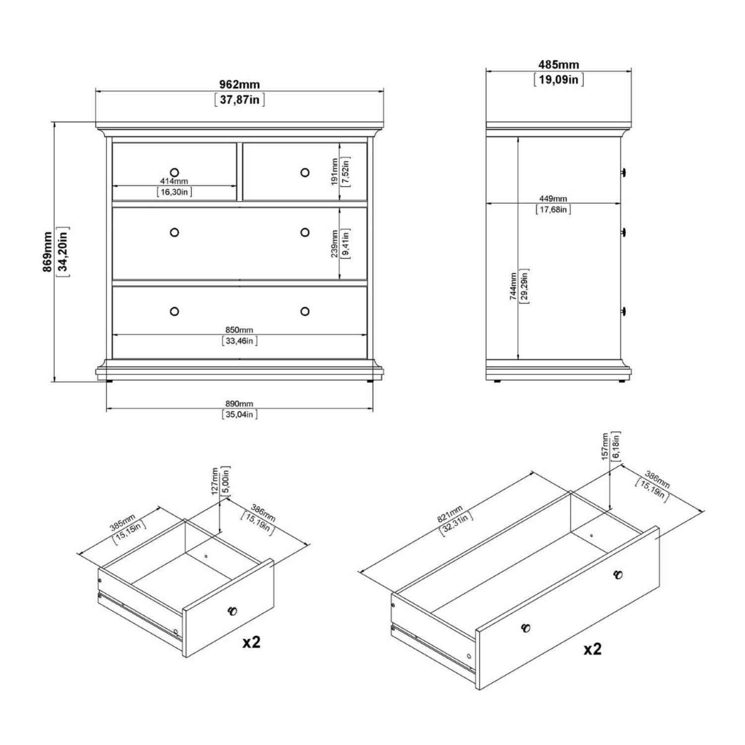 Paris Chest of 4 Drawers in Cashmere