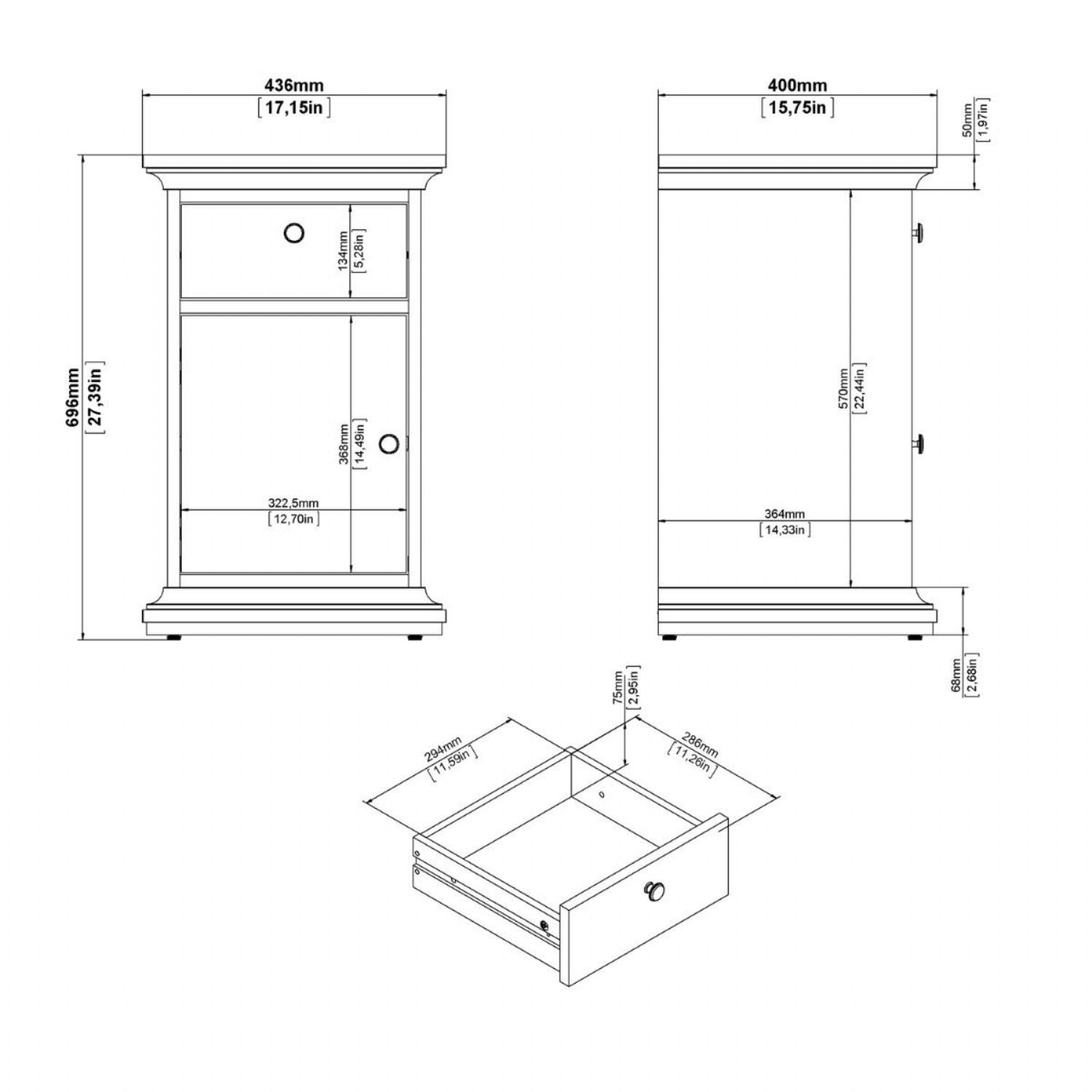 Paris Nightstand 1 door 1 Drawer in Cashmere