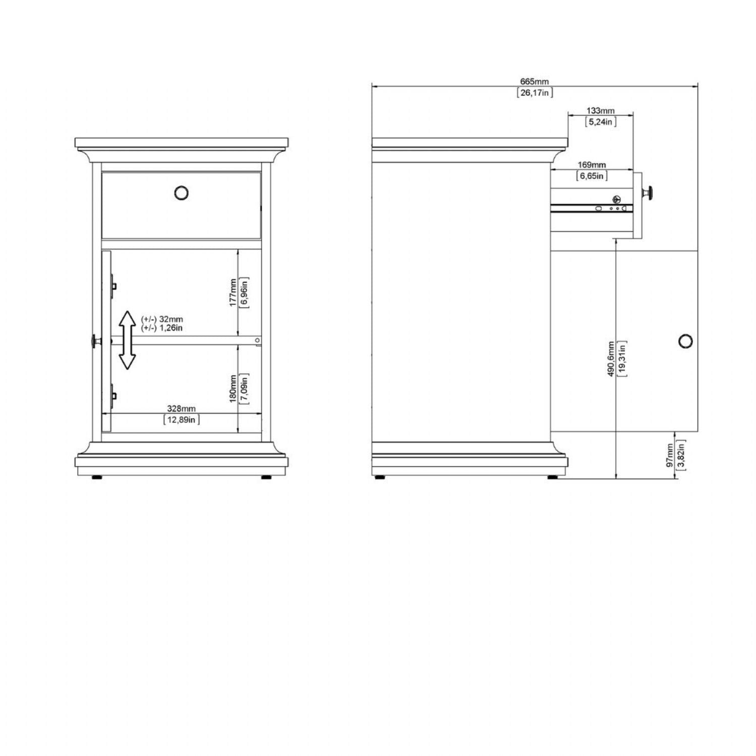 Paris Nightstand 1 door 1 Drawer in Cashmere