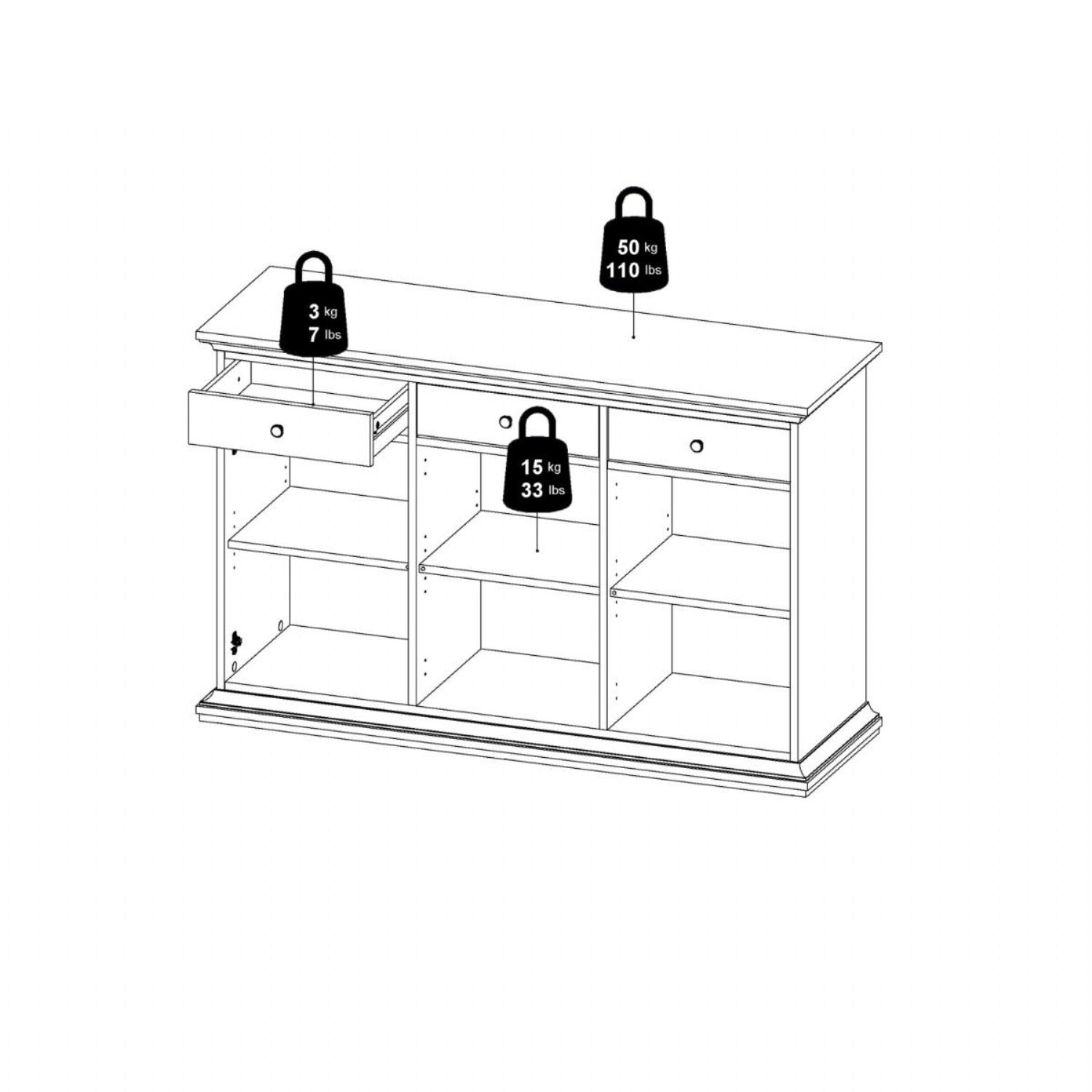 Paris Sideboard with 3 Doors and 3 Drawers in White