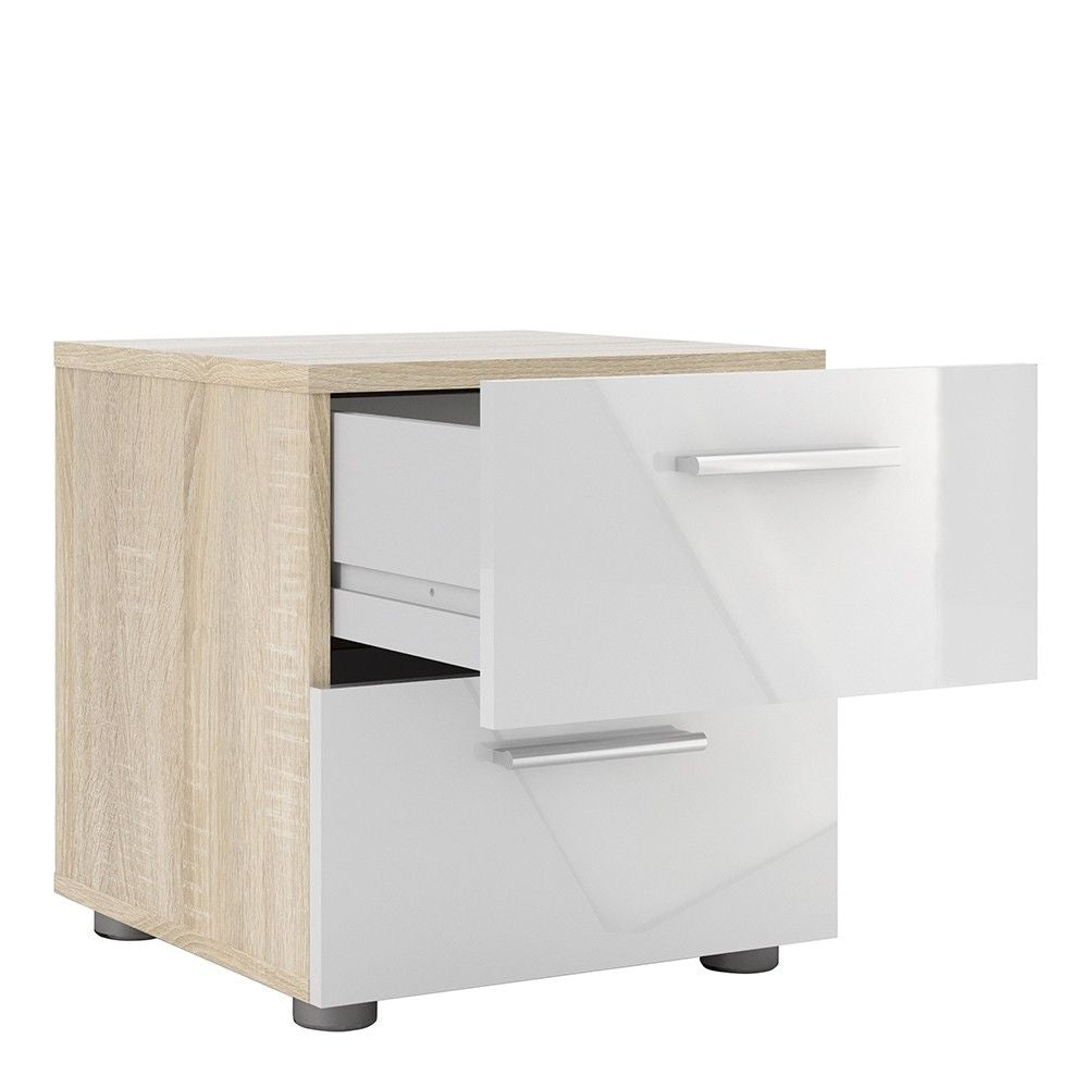Pepe Bedside 2 Drawers in Oak With White High Gloss