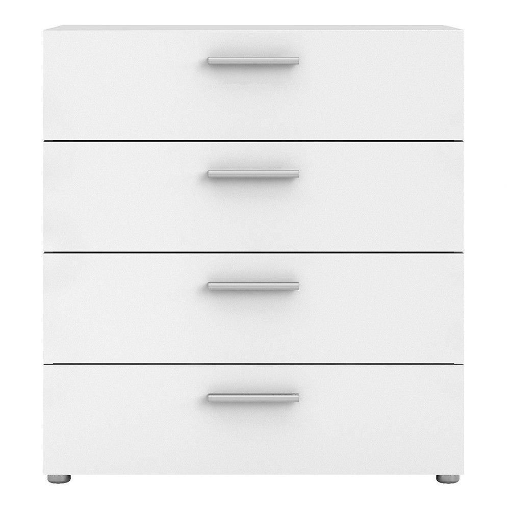 Wide White 4 Drawer Chest With Metal Handles