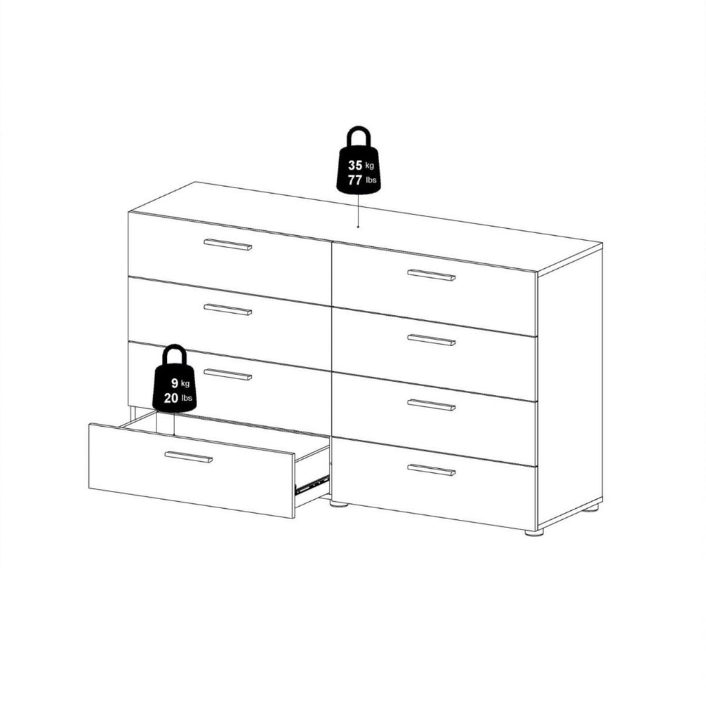 Pepe Wide Chest of 8 Drawers in Oak with White High Gloss