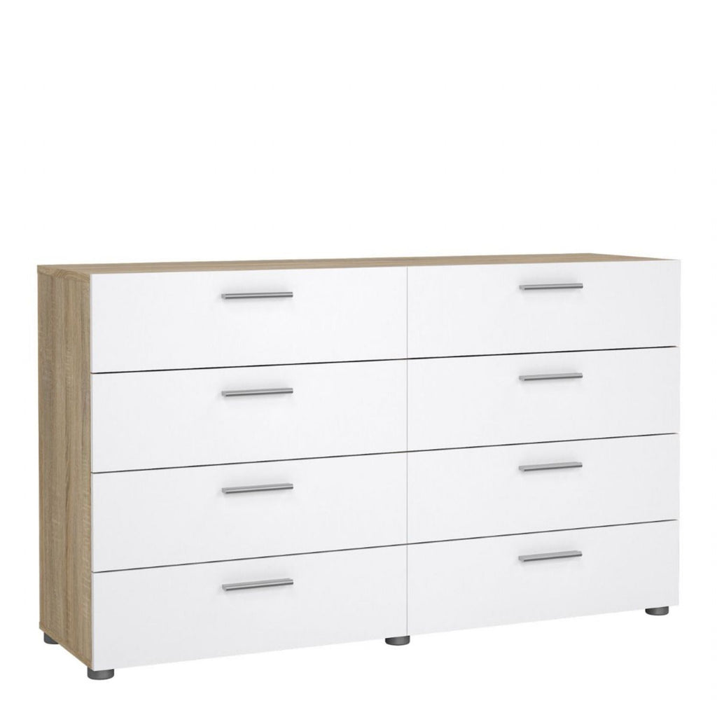 Pepe Wide Chest of 8 Drawers in Oak with White High Gloss