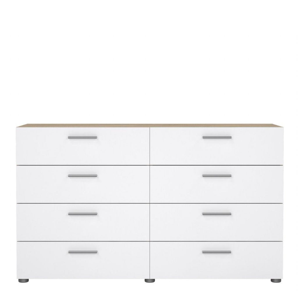 Pepe Wide Chest of 8 Drawers in Oak with White High Gloss