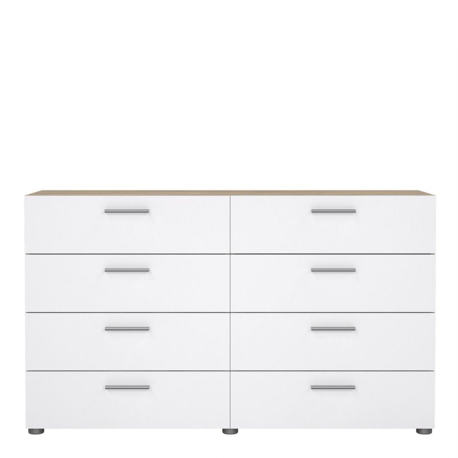 Pepe Wide Chest of 8 Drawers in Oak with White High Gloss