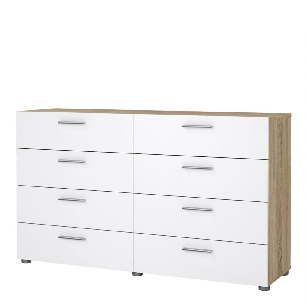 Pepe Wide Chest of 8 Drawers in Oak with White High Gloss