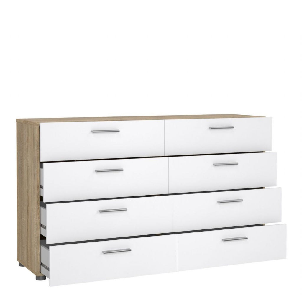 Pepe Wide Chest of 8 Drawers in Oak with White High Gloss