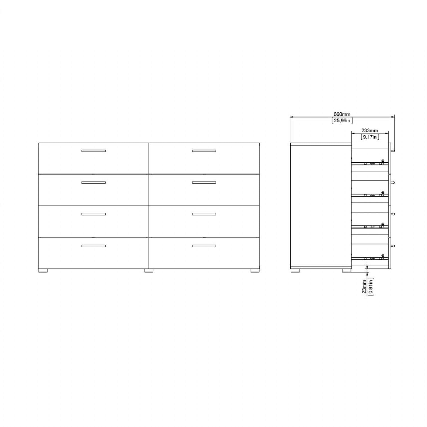 Pepe Wide Chest of 8 Drawers in Oak with White High Gloss