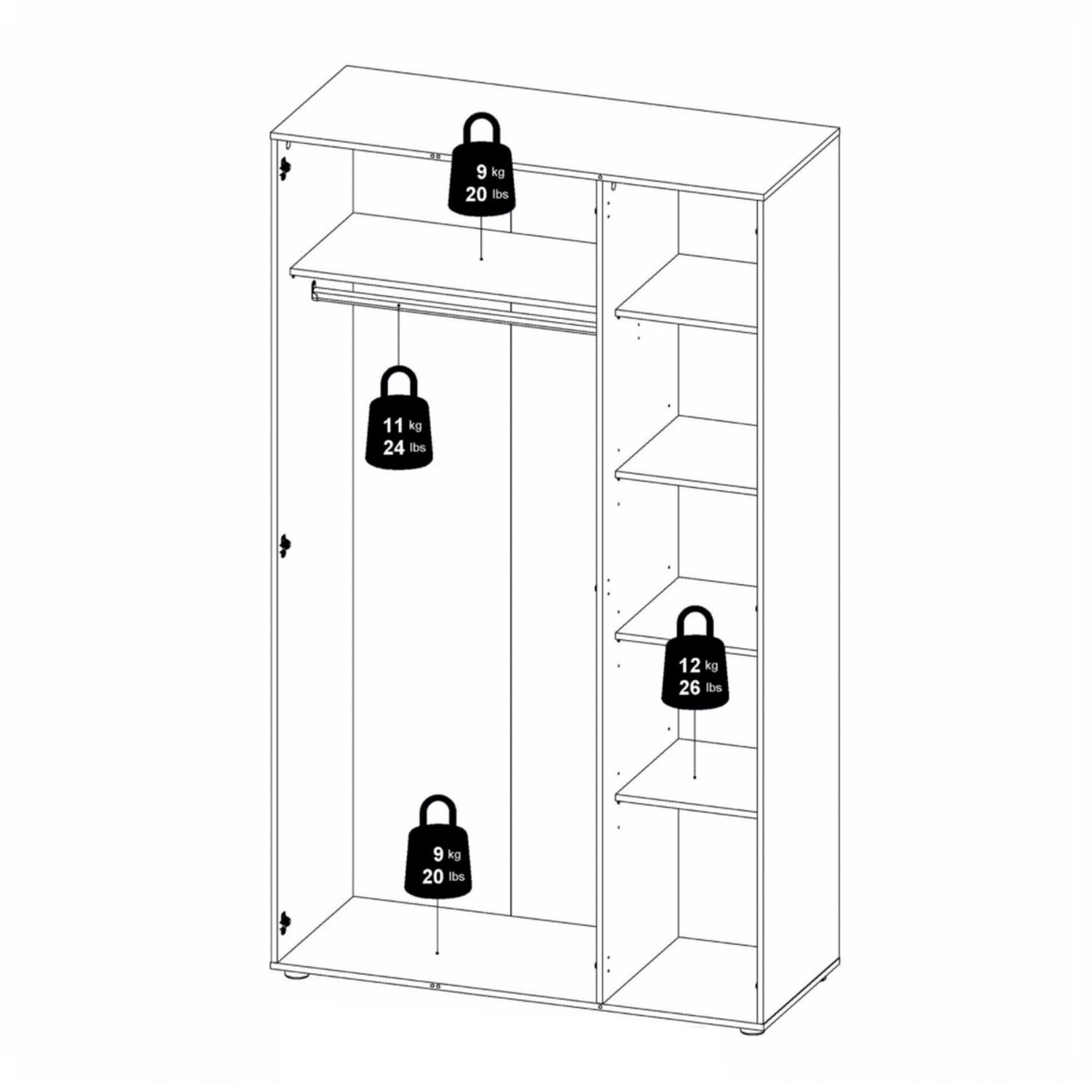 White 3 Door Triple Plain Wardrobe 200cm Tall x 118cm Wide