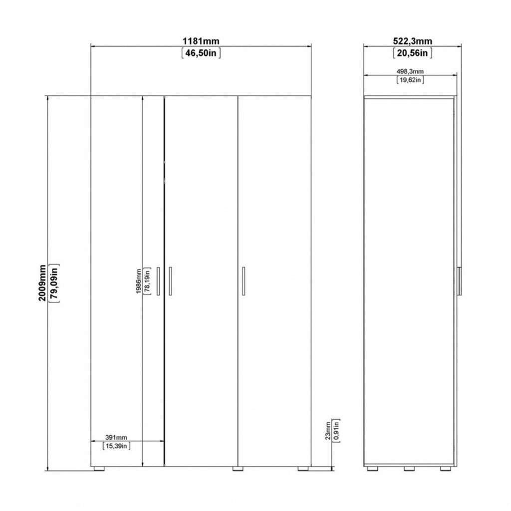 Pepe Wardrobe with 3 doors in Oak with White High Gloss