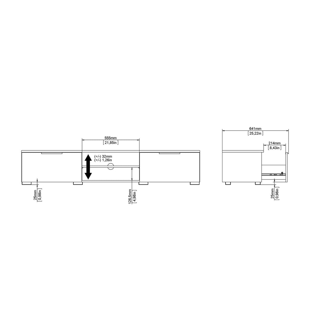 White High Gloss Low Wide 2 Drawer TV Media Unit 33.1 x 172.7cm