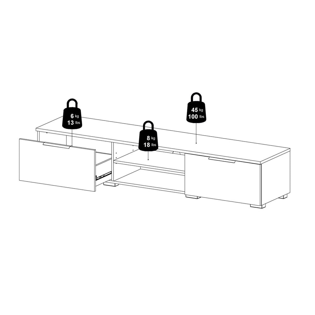 White High Gloss Low Wide 2 Drawer TV Media Unit 33.1 x 172.7cm