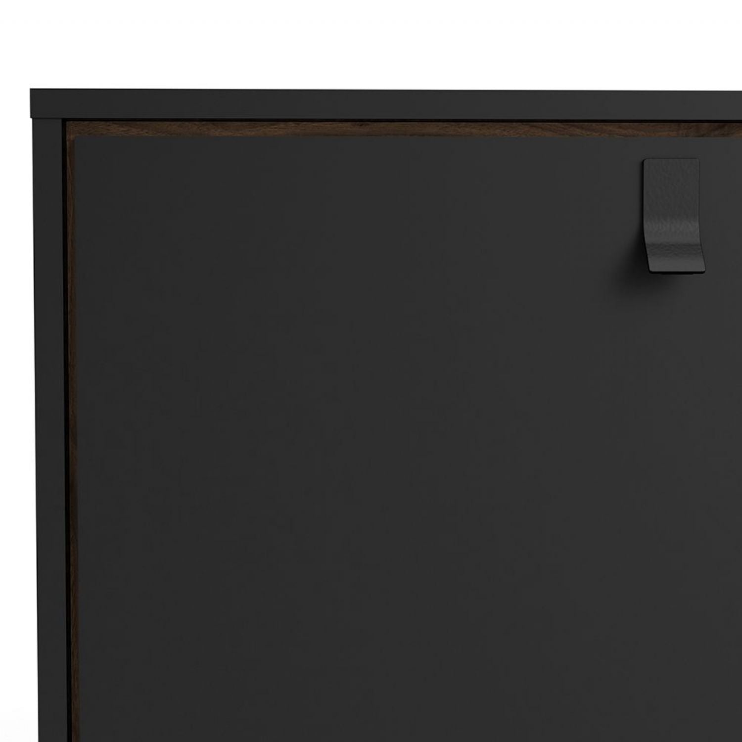 Wide Matt Black Walnut 2 Door 2 Drawer Sideboard With Black Handles