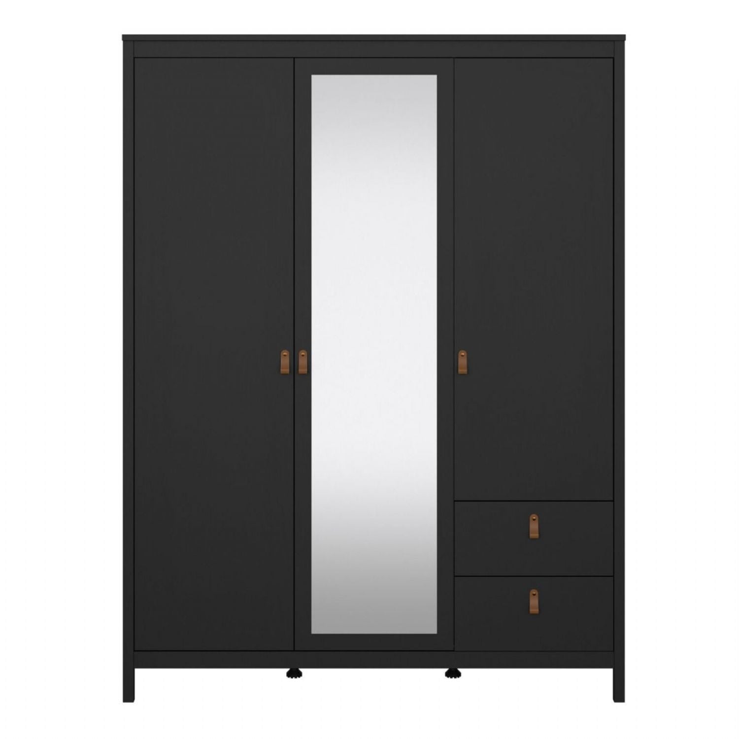 Barcelona Wardrobe with 2 doors 1 mirror door + 2 drawers Matt Black