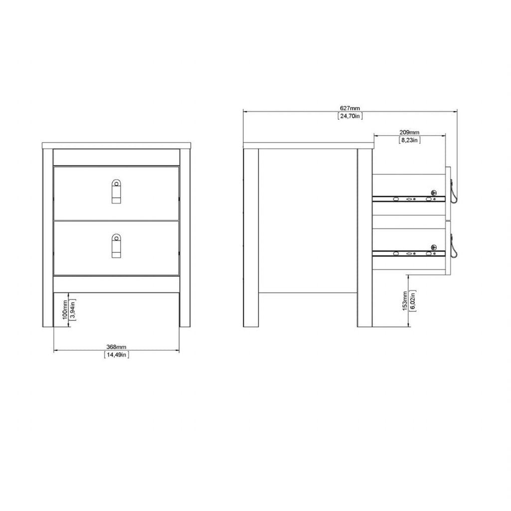 Matt Black 2 Drawer Bedside Cabinet