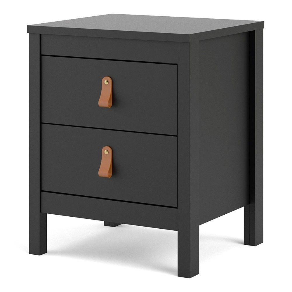 Matt Black 2 Drawer Bedside Cabinet