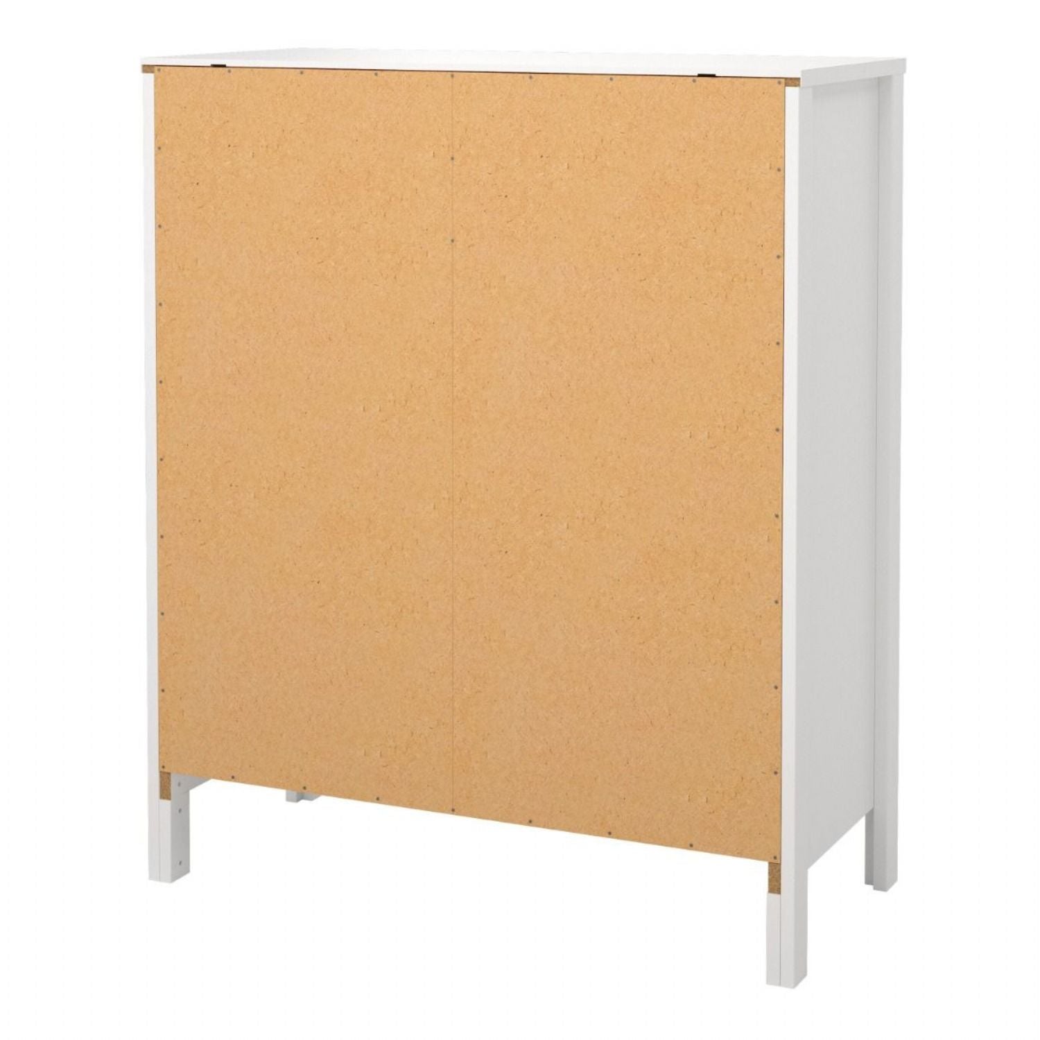White 5 Drawer Chest With Brown Leather Tab Handles