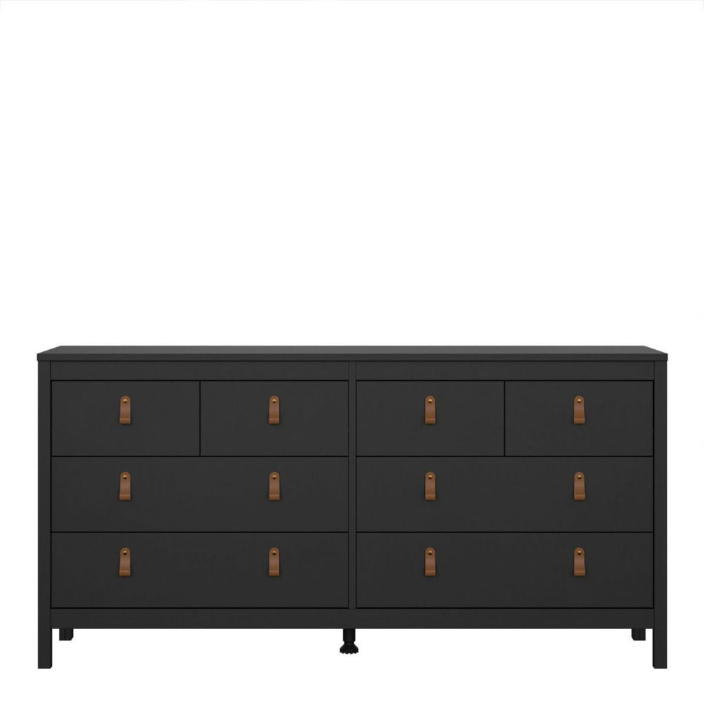 Matt Black 8 Drawer Double Chest With Leather Tab Handles