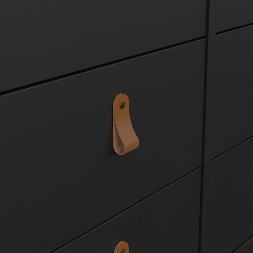 Matt Black 8 Drawer Double Chest With Leather Tab Handles