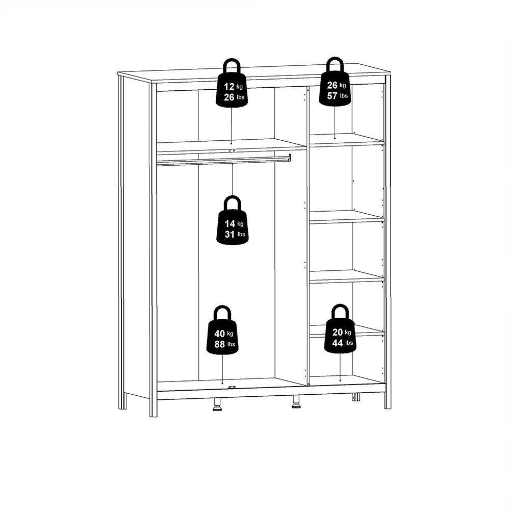 Large White Triple 3 Door Tall Wardrobe 150cm Wide