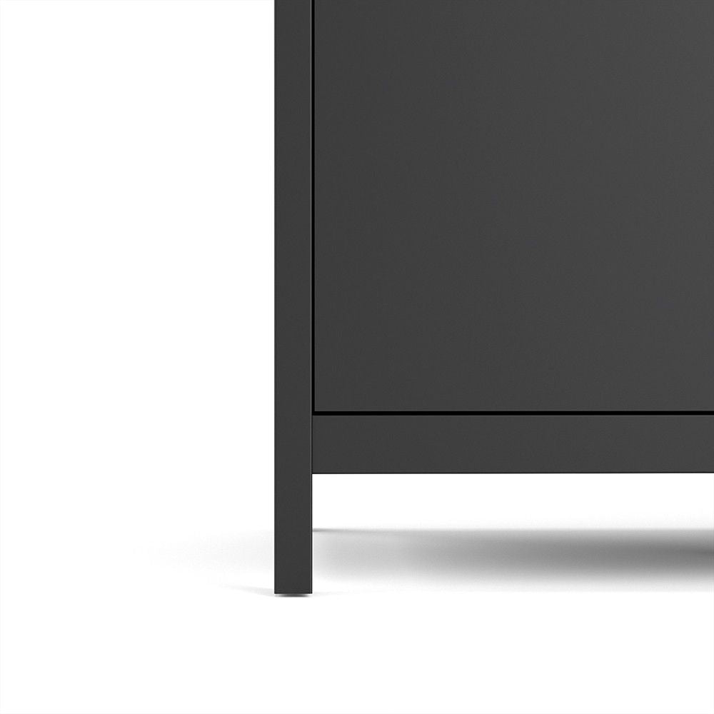Matt Black 3 Door Wardrobe With Brown Leather Tab Handles