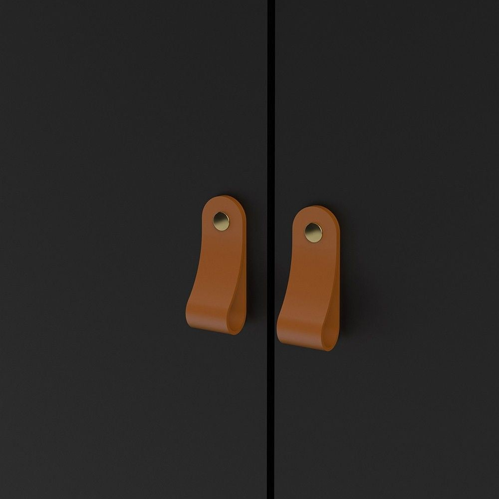Matt Black 3 Door Wardrobe With Brown Leather Tab Handles