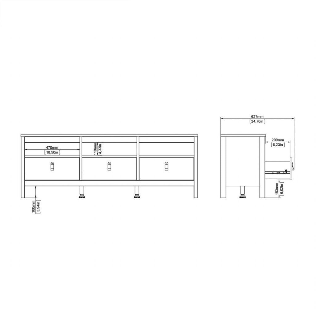 Barcelona TVUnit 3 Drawers in Jackson Hickory Oak