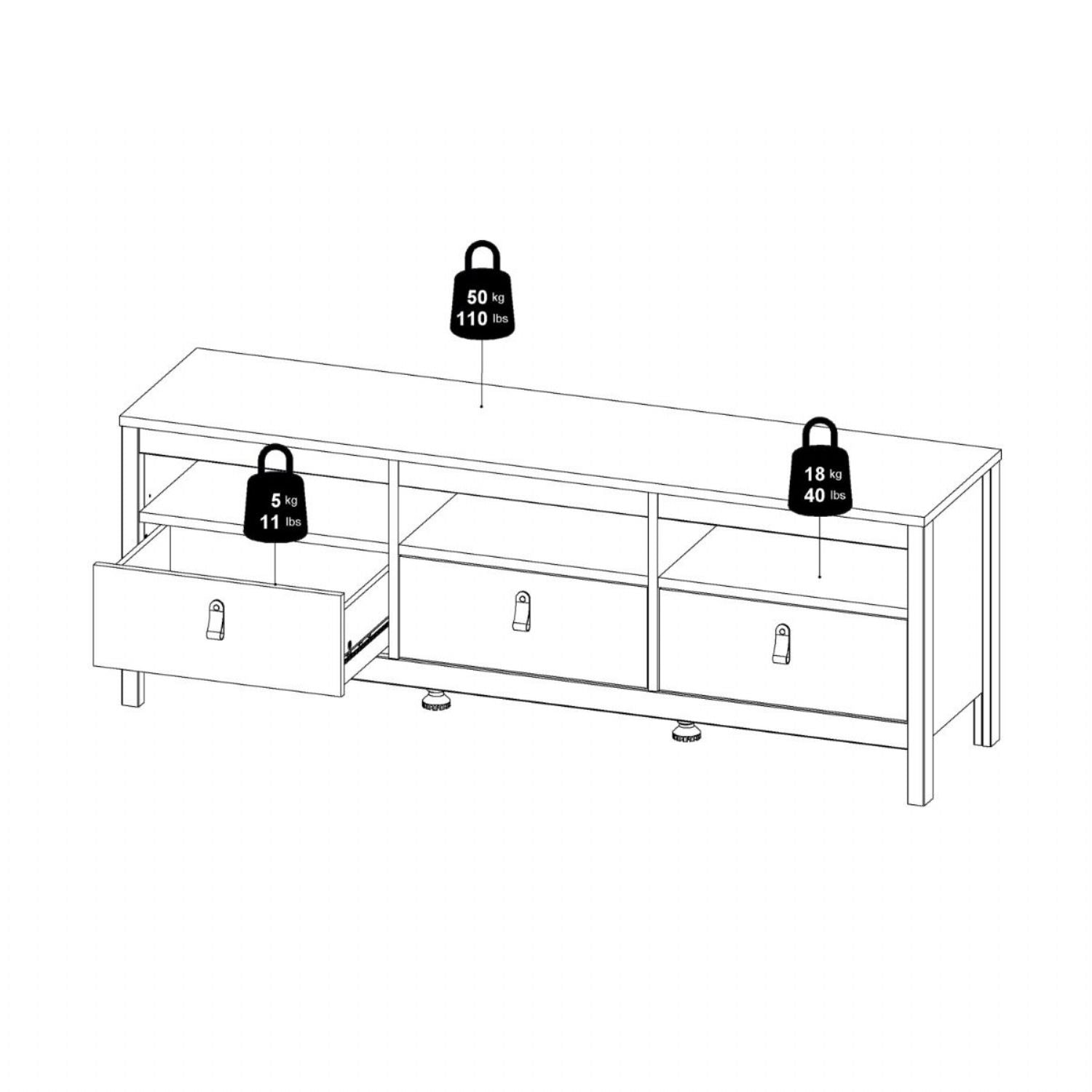 Barcelona TV Unit 3 Drawers in Cashmere