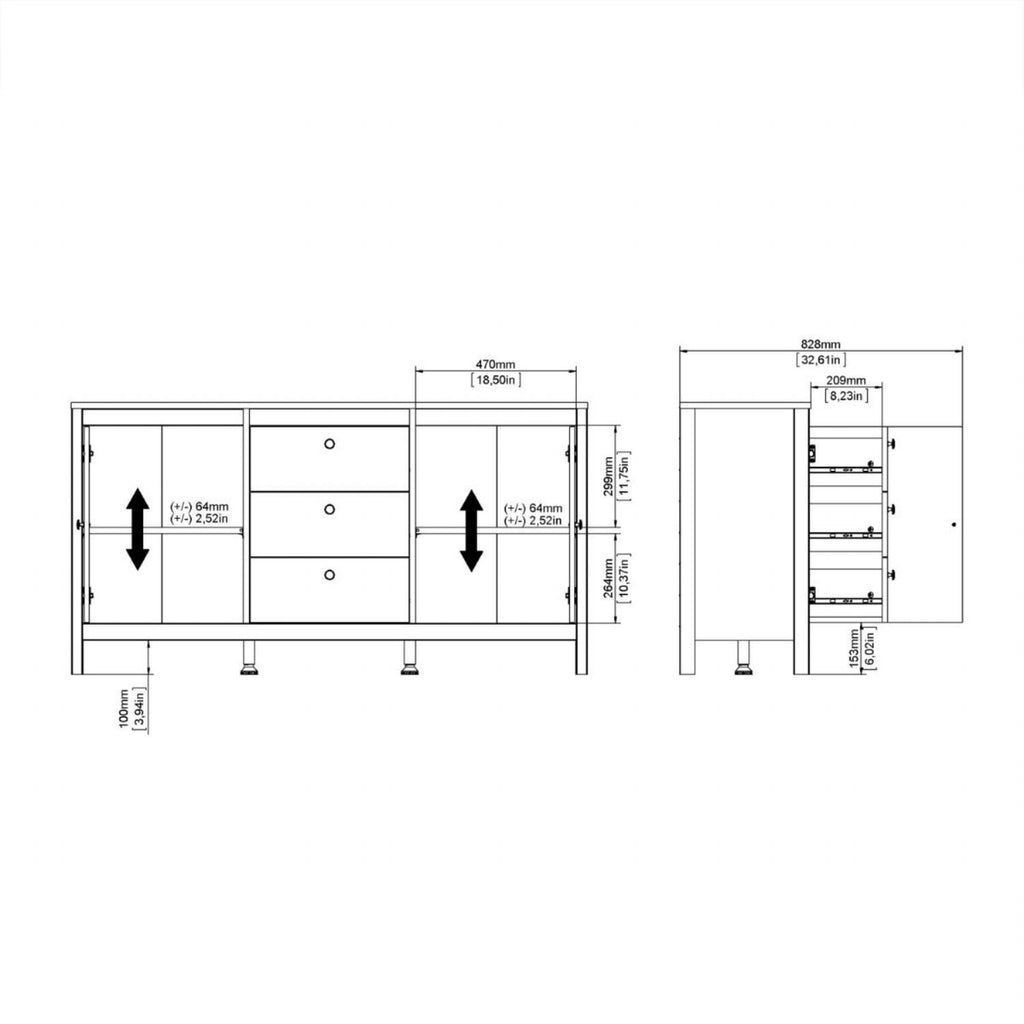 Matt Black 2 Door And 3 Drawer Sideboard With Leather Tab Handles