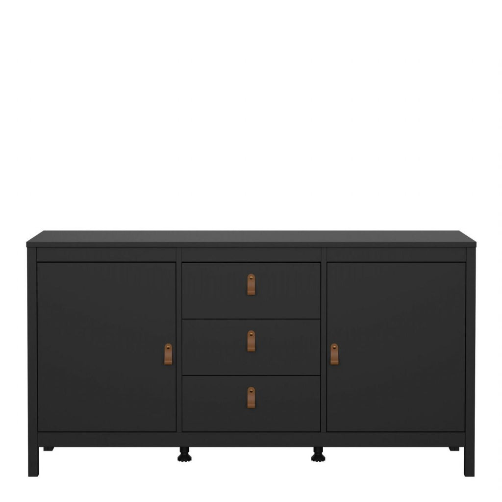 Matt Black 2 Door And 3 Drawer Sideboard With Leather Tab Handles