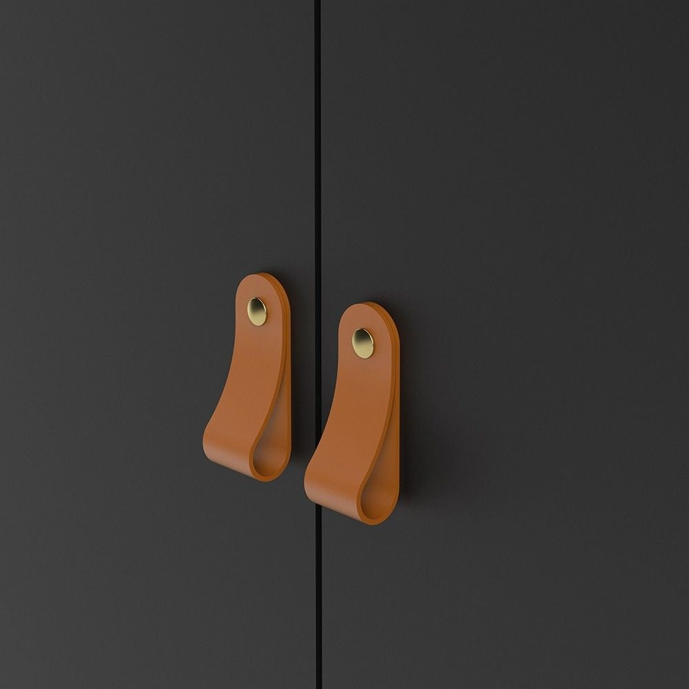 Matt Black 2 Door Double Wardrobe Brown Leather Tab Handles