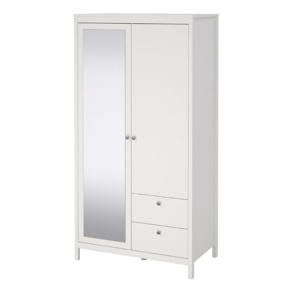 Madrid Wardrobe with 1 door 1 mirror door + 2 drawers White